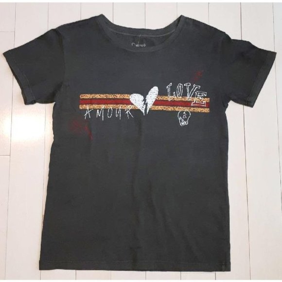 DESERT DREAMER Cotton Charcoal Grey Tee Shirt " AMOUR LOVE " ( XS ) - Picture 1 of 1